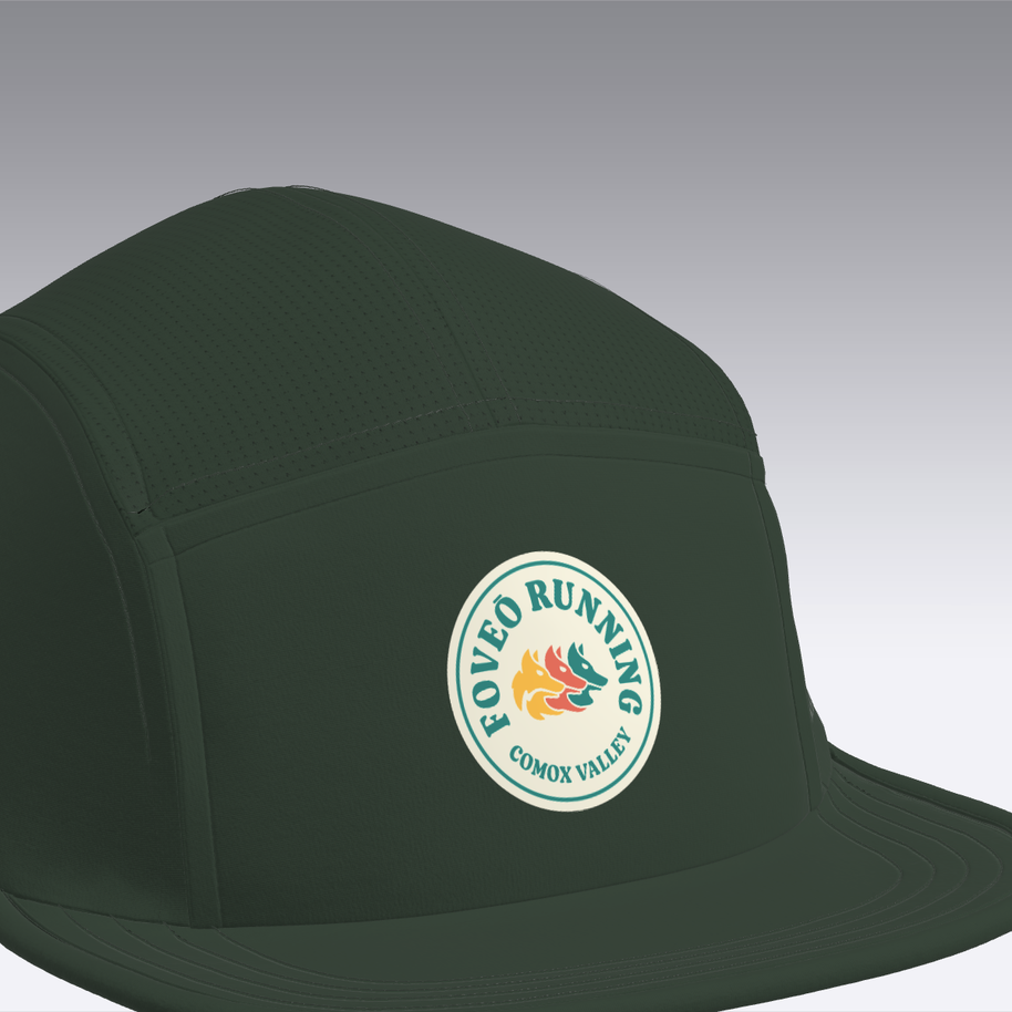 Foveō Running CLB Cap by Ciele Athletics in dark green with reflective, lightweight, breathable mesh, machine washable, packable for running and outdoor use