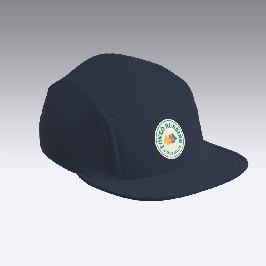 Foveō Running CLB Cap by Ciele Athletics in dark blue with breathable COOLmatic mesh, lightweight, reflective, machine washable, packable for running and outdoor use
