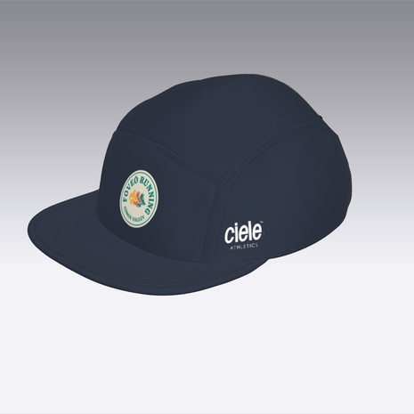 Foveō Running CLB Cap by Ciele Athletics in navy blue with reflective, lightweight, breathable COOLmatic mesh for running and outdoor use