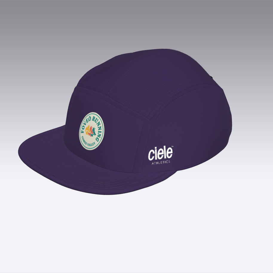 Foveō Running CLB Cap by Ciele Athletics in dark purple, lightweight, reflective, breathable running cap with COOLmatic mesh for trail running and outdoor use