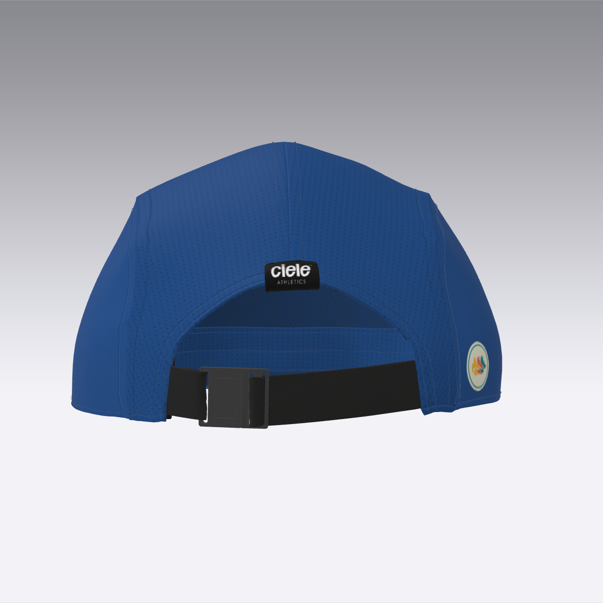 Foveō Running CLB Cap by Ciele Athletics in blue with adjustable strap, lightweight breathable mesh, reflective and machine washable for running