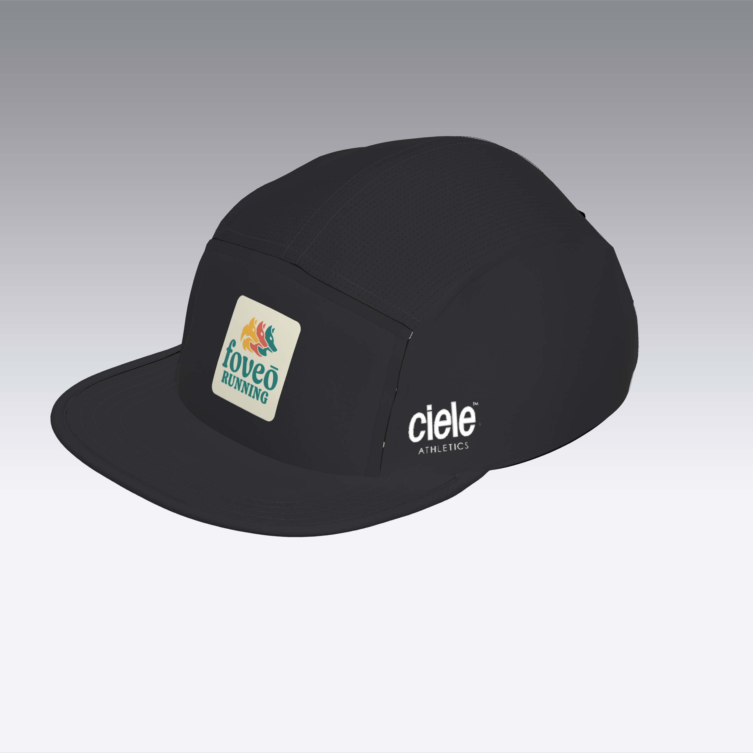 Foveō Running CLB Cap by Ciele Athletics in black with COOLmatic mesh, lightweight, reflective, packable, and machine washable for running