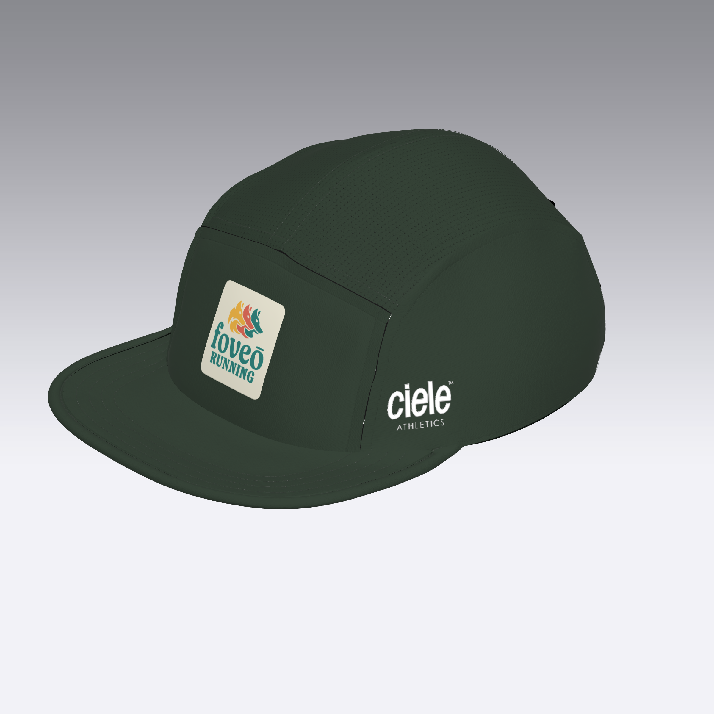 Foveō Running CLB Cap by Ciele Athletics in dark green, lightweight, reflective, machine washable running cap with breathable COOLmatic mesh for trail running