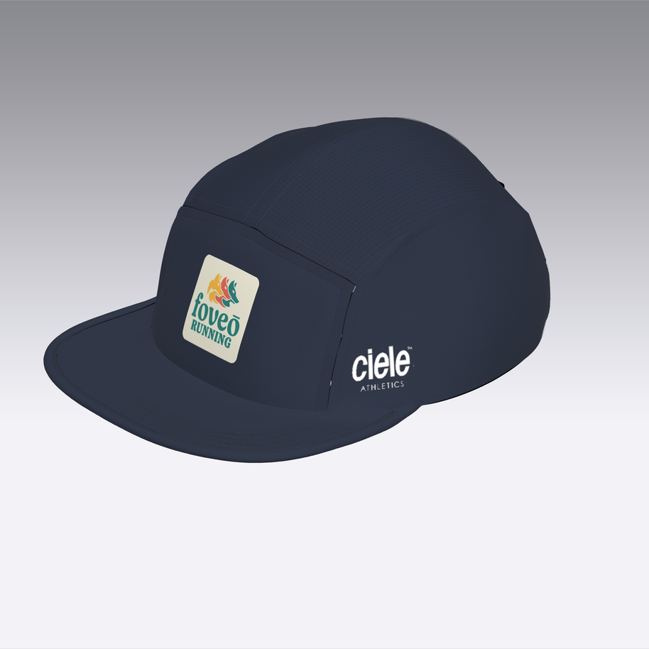 Foveō Running CLB Cap by Ciele Athletics in navy, lightweight, reflective, breathable COOLmatic mesh, machine washable, packable for running