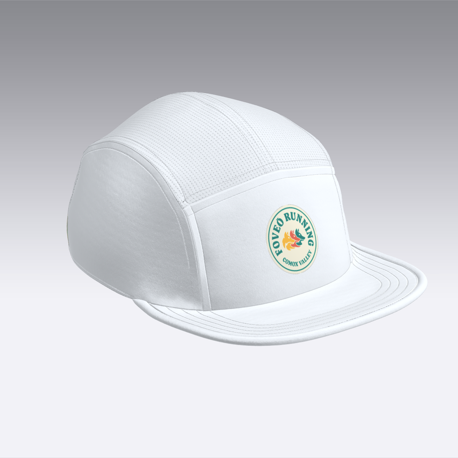 Foveō Running CLB Cap by Ciele Athletics in white with reflective, lightweight, breathable mesh, machine washable for running and outdoor use