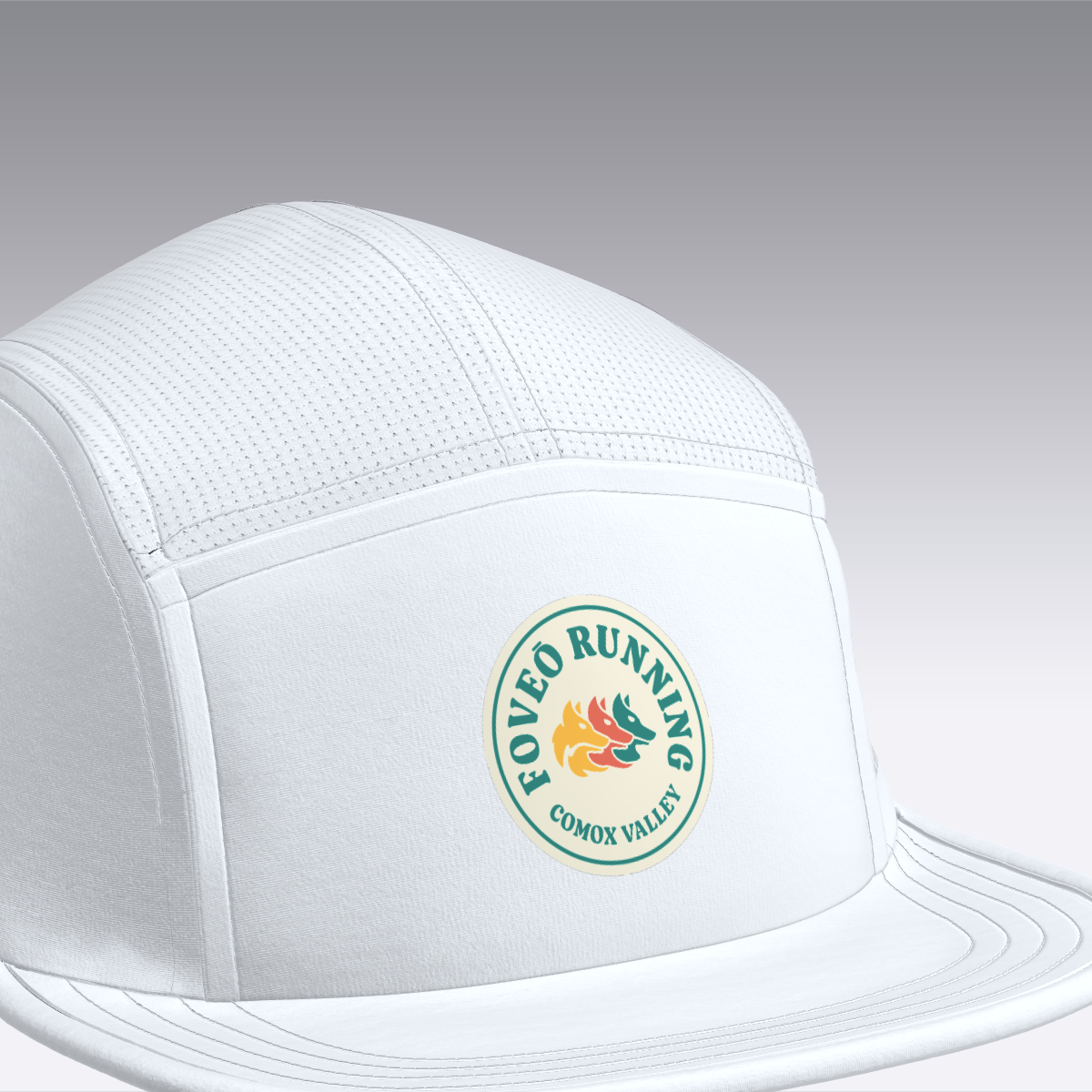 Foveō Running CLB Cap by Ciele Athletics in white with breathable COOLmatic mesh, lightweight, reflective, machine washable for running and outdoor use