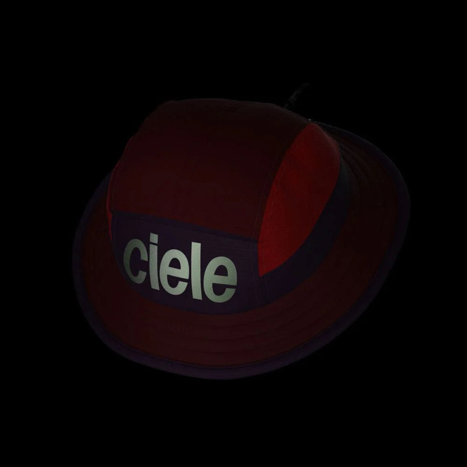 BKTHat - Standard by Ciele in red and dark purple, bucket hat with full coverage and features for sunny day running and outdoor use