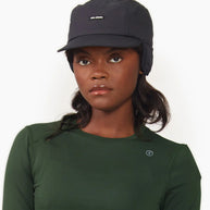 FLTCap WND - Ultra Iconic by Ciele in black with fold away ear flaps, cold weather headwear for running in Canada