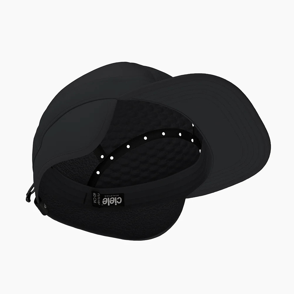FLTCap WND - Ultra Iconic by Ciele in black, cold weather running cap with fold-away ear flaps for storm protection in Canada