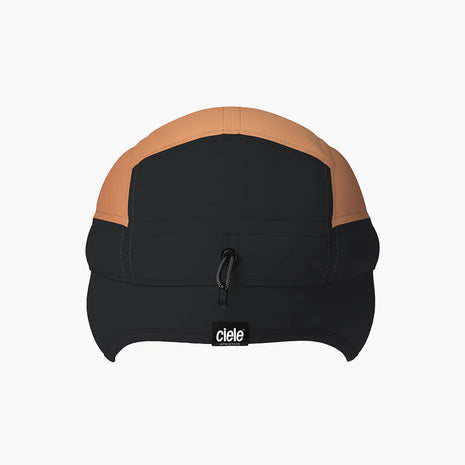 FLTCap WND - Ultra Iconic by Ciele in black and tan with fold away ear flaps, cold weather headwear for running and outdoor use in Canada