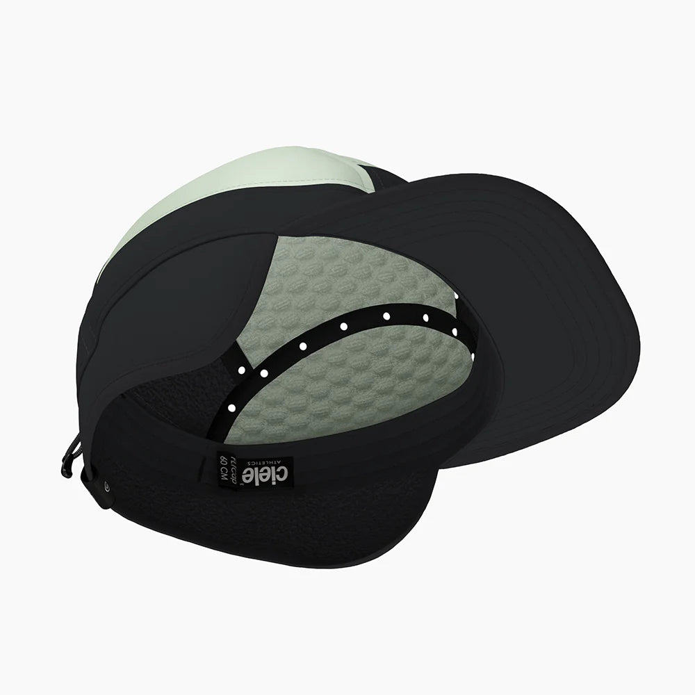 FLTCap WND - Ultra Iconic by Ciele in black and light grey with fold-away ear flaps for cold weather running and outdoor use
