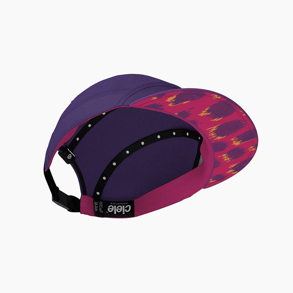 FSTCap 2 - Run Mountains SM by Ciele in purple and pink with cycling-inspired brim, low profile headwear for running and outdoor use