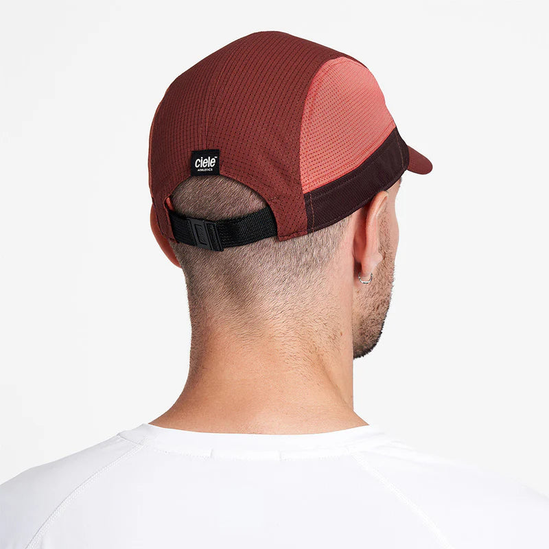 FSTCap SC - ZOF by Ciele in rust and dark brown, cycling-inspired low profile running cap with adjustable strap, lightweight for outdoor use