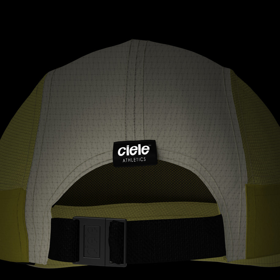 FSTCap SC - ZOF by Ciele in olive green and light grey, low profile cycling-inspired brim cap for running and outdoor use