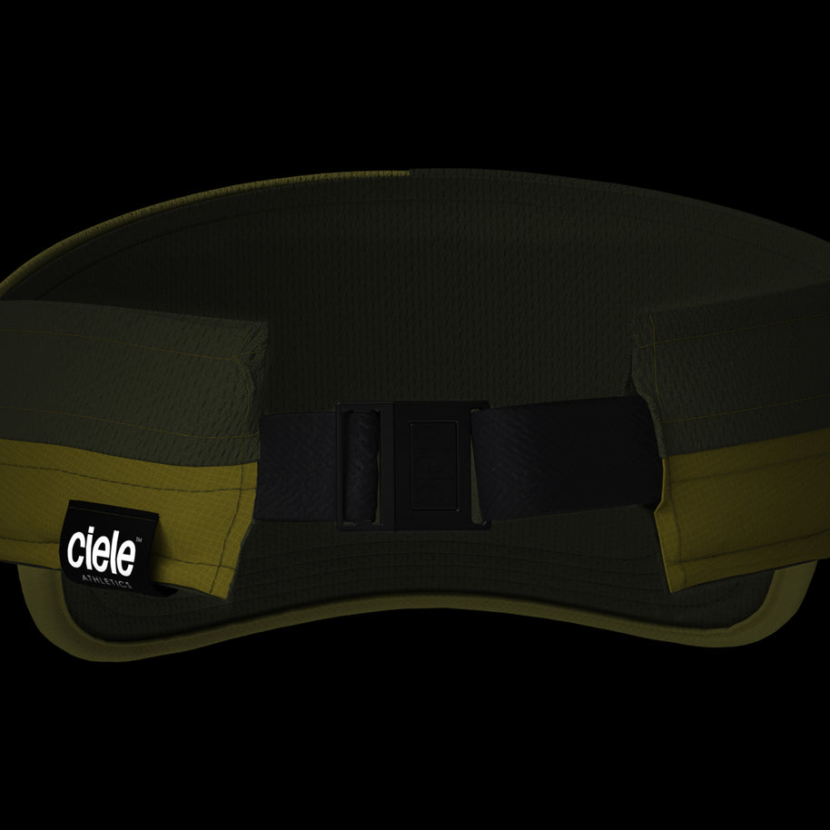 FSTVisor Dual SC - Athletics by Ciele in olive and yellow, softcurve brim, stretch fit visor ideal for running and outdoor use