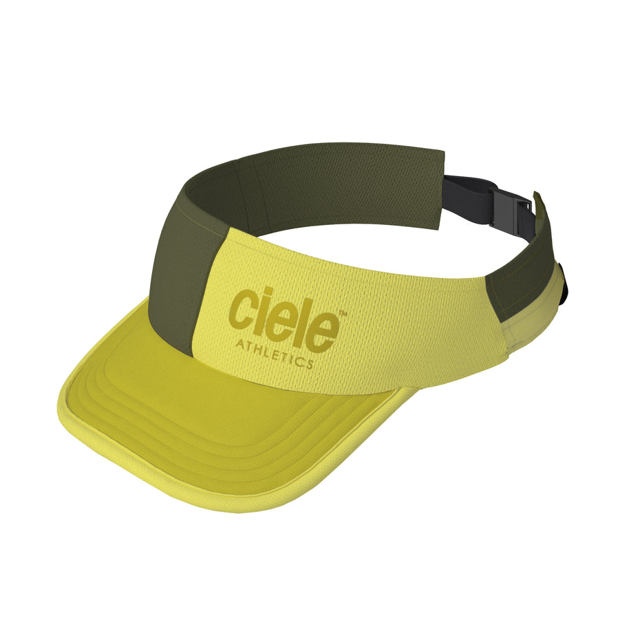 FSTVisor Dual SC - Athletics by Ciele in yellow and olive with SOFTcurve brim and stretch fit for comfortable technical running accessory