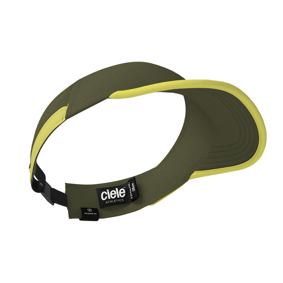 FSTVisor Dual SC - Athletics by Ciele in olive green and yellow with SOFTcurve brim and stretch fit, comfortable technical running visor