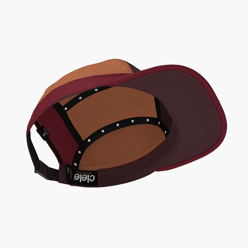GOCap - C Plus Box by Ciele in maroon and brown soft brim running cap, lightweight, reflective, machine washable, ideal for races and daily runs