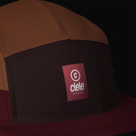 GOCap - C Plus Box by Ciele in brown and dark red lightweight soft brim running cap with reflective, machine washable fabric for running and races