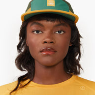 GOCap - C Plus Box by Ciele in green and yellow soft brim run cap, lightweight, reflective, machine washable for running and outdoor use in Canada