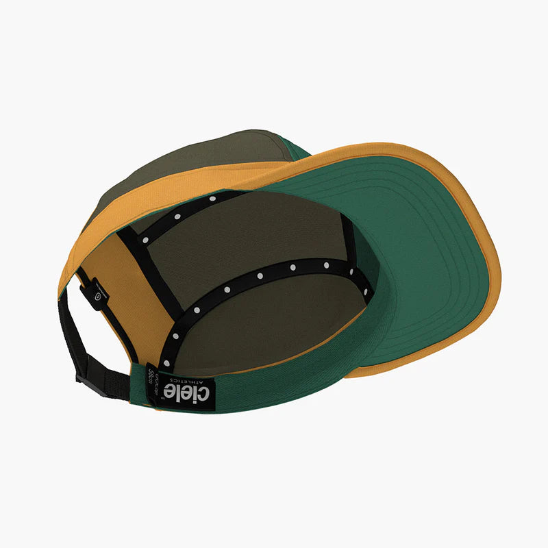 GOCap - C Plus Box by Ciele in green and mustard lightweight reflective run cap with soft brim, machine washable for running in Canada