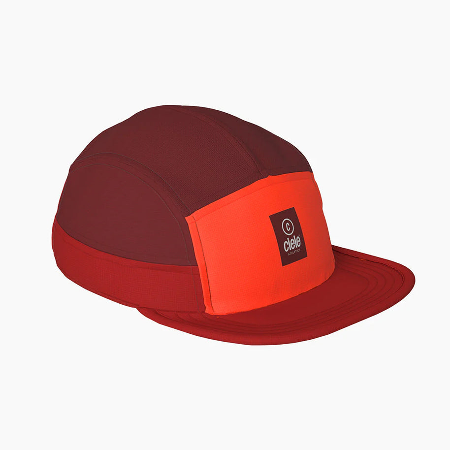 GOCap - C Plus Box by Ciele in deep red and bright orange, lightweight reflective soft brim run cap ideal for running and outdoor use