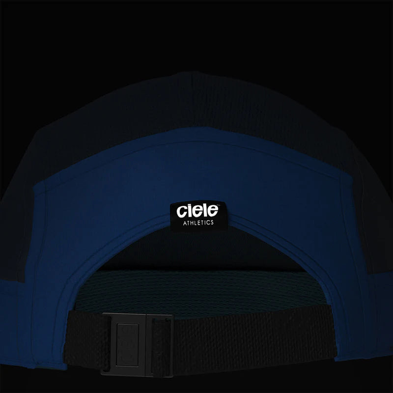 GOCap - C Plus Box by Ciele in navy blue and black lightweight soft brim running cap with reflective details, machine washable for running and outdoor use
