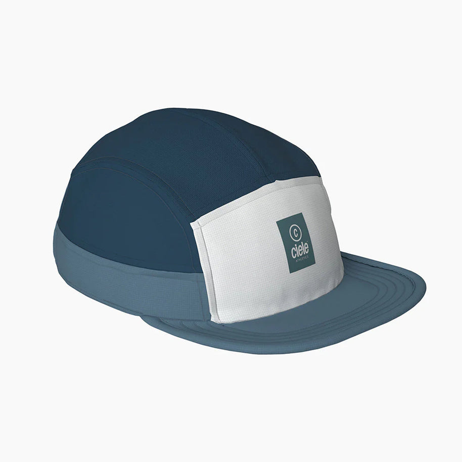 GOCap - C Plus Box by Ciele in navy blue and white, lightweight soft brim running cap with reflective features for road and trail running
