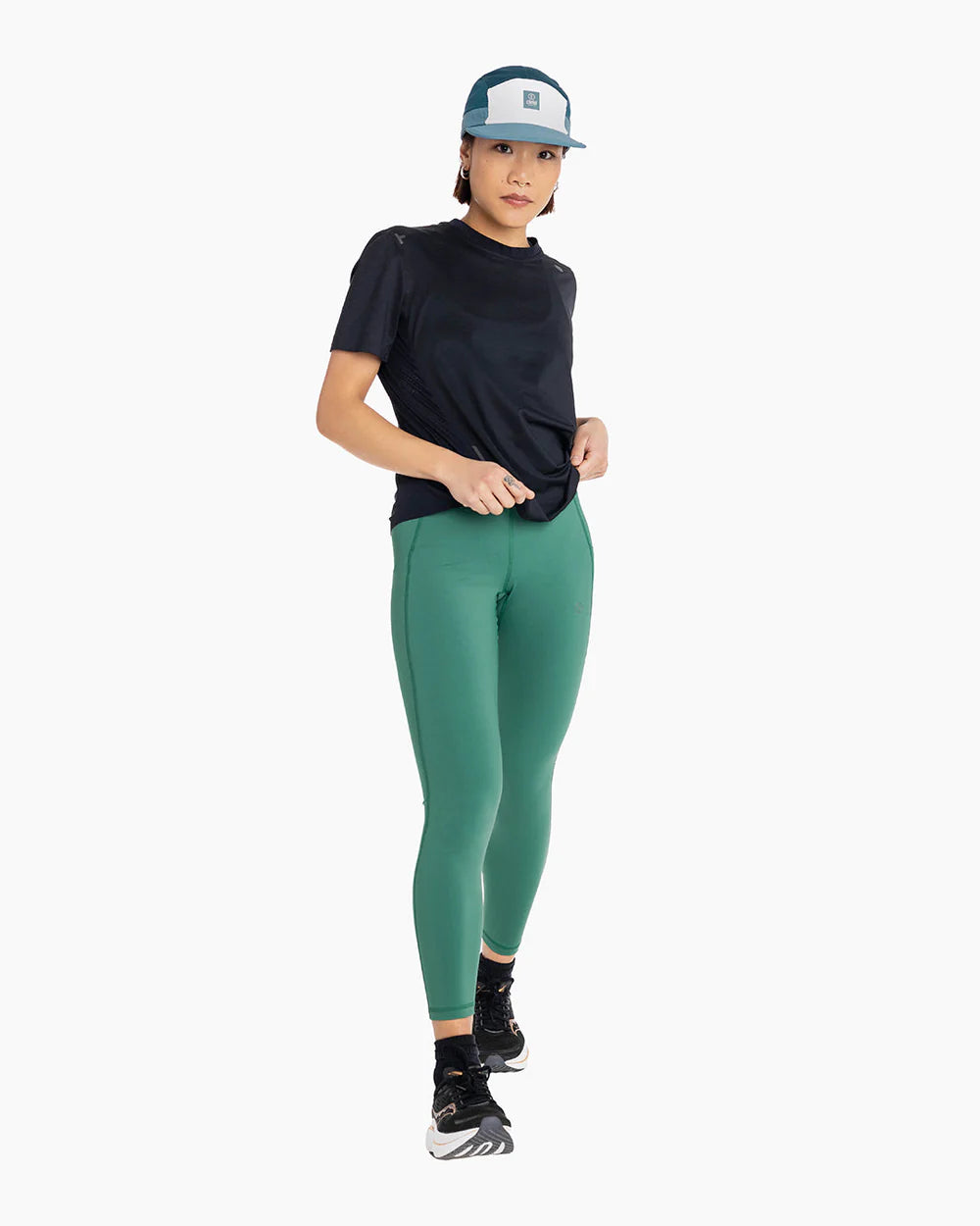 GOCap - C Plus Box by Ciele in white and teal soft brim cap, lightweight, reflective, machine washable for running and outdoor use