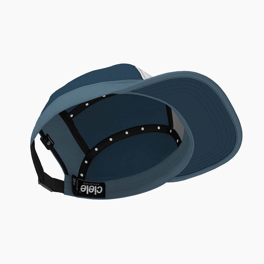 GOCap - C Plus Box by Ciele in blue and white soft brim run cap, lightweight, reflective, machine washable, ideal for running and outdoor use