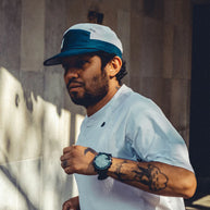 GOCap Carbon - Speed Play by Ciele in blue and white with carbon fibers for temperature regulation and odor control, ideal for running