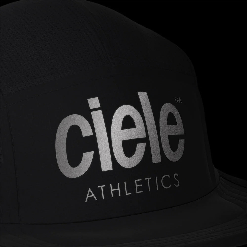 GOCap - Athletics by Ciele in black with reflective logo, lightweight breathable running cap made with sustainable Repreve for runners
