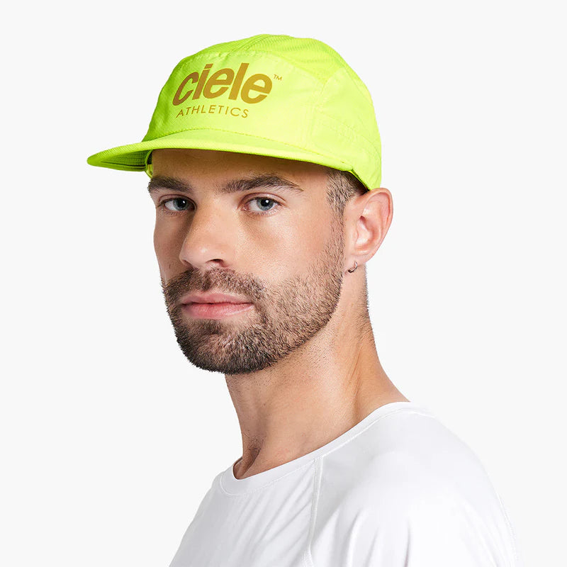 GOCap - Athletics by Ciele in bright yellow, lightweight running cap made with repreve fabric for durable, eco-friendly outdoor use