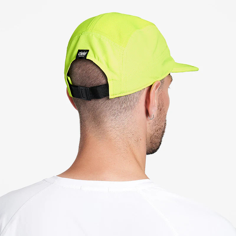 GOCap - Athletics by Ciele in neon yellow with adjustable strap, lightweight running cap made from sustainable Repreve fabric ideal for running and outdoor use