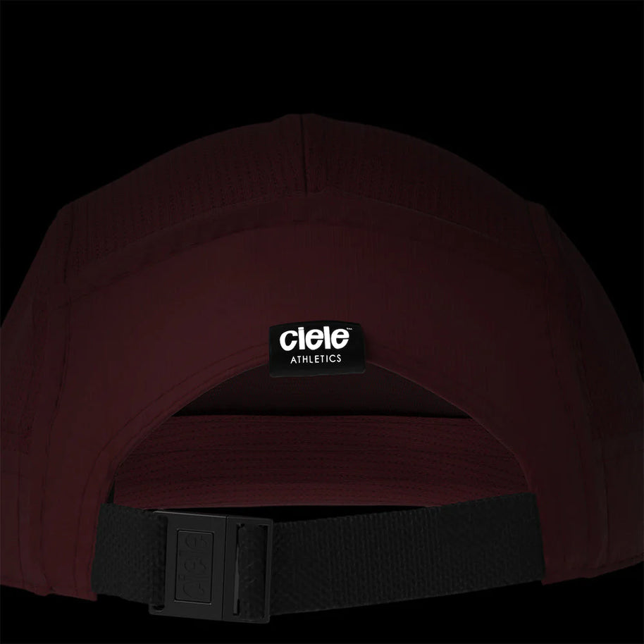 GOCap - Athletics by Ciele in dark burgundy with black adjustable strap, breathable running cap made with sustainable materials from Canada