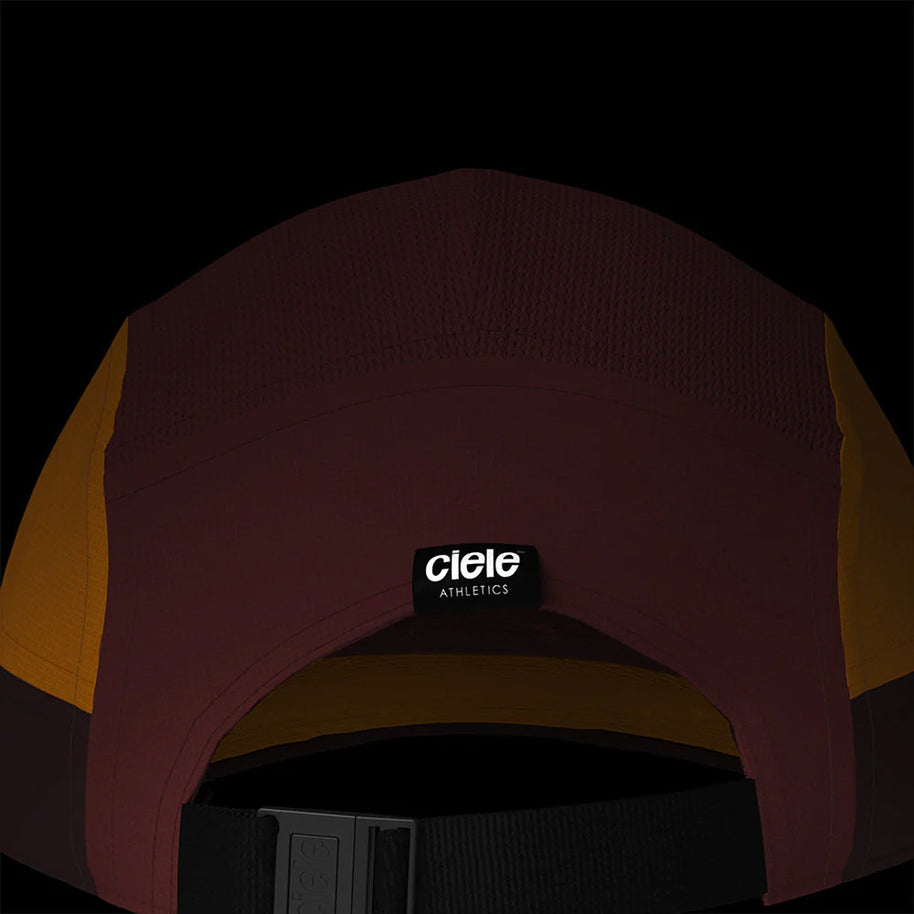 GOCap SC - C Plus Box by Ciele in dark red and mustard with SOFTcurve brim for long distance running comfort and outdoor use