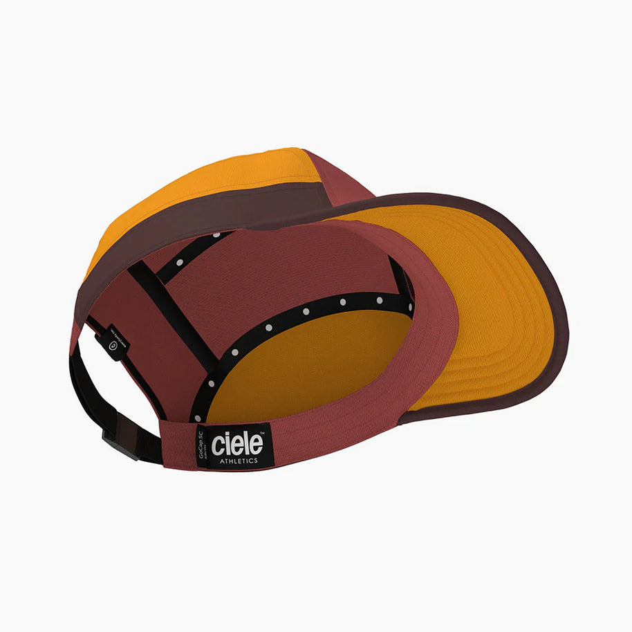 GOCap SC - C Plus Box by Ciele in rust and mustard with SOFTcurve brim, pre-curved for long distance running comfort and sun protection