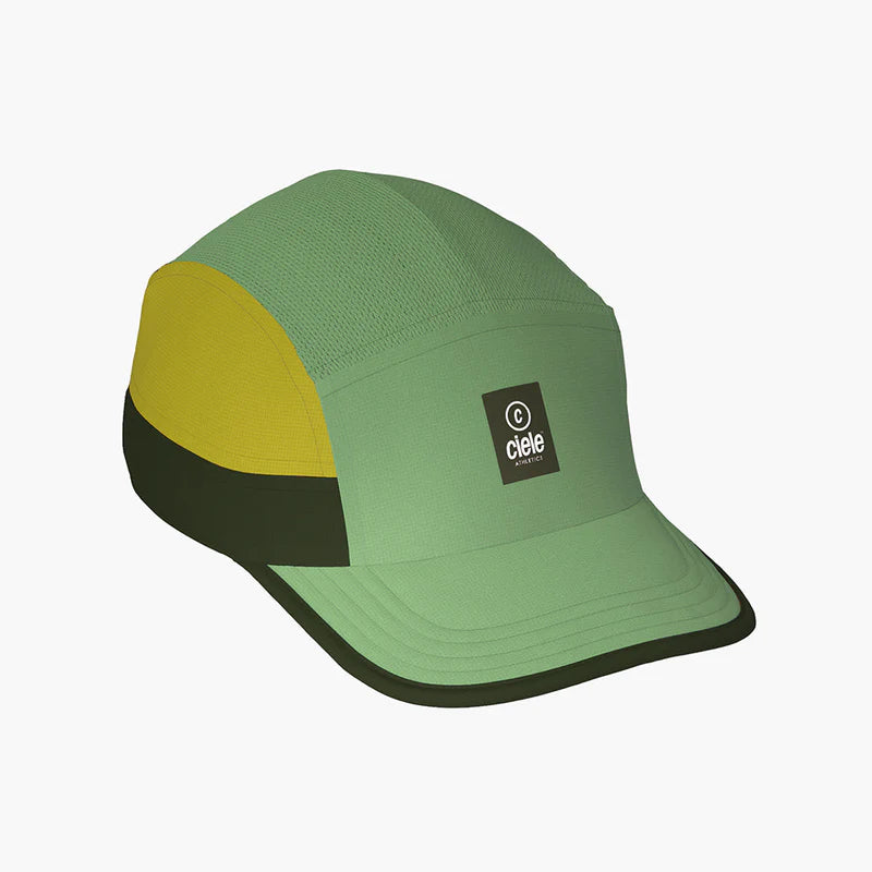 GOCap SC - C Plus Box by Ciele in green, yellow, and black with SOFTcurve brim, lightweight running cap for long distance comfort