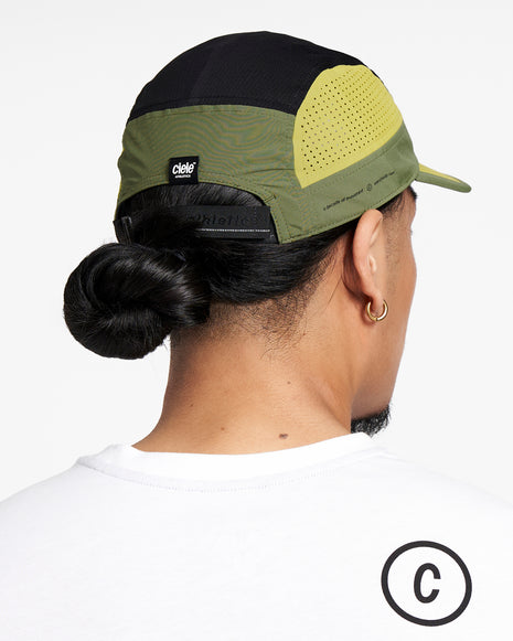 GOCap SC - Decade by Ciele in black, olive, and yellow with SOFTcurve brim offering long-distance comfort and sun protection for running