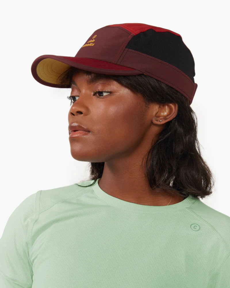 GOCap SC - Iconic Pyramid by Ciele in red, black and yellow with SOFTcurve brim, designed for long-distance running comfort and protection