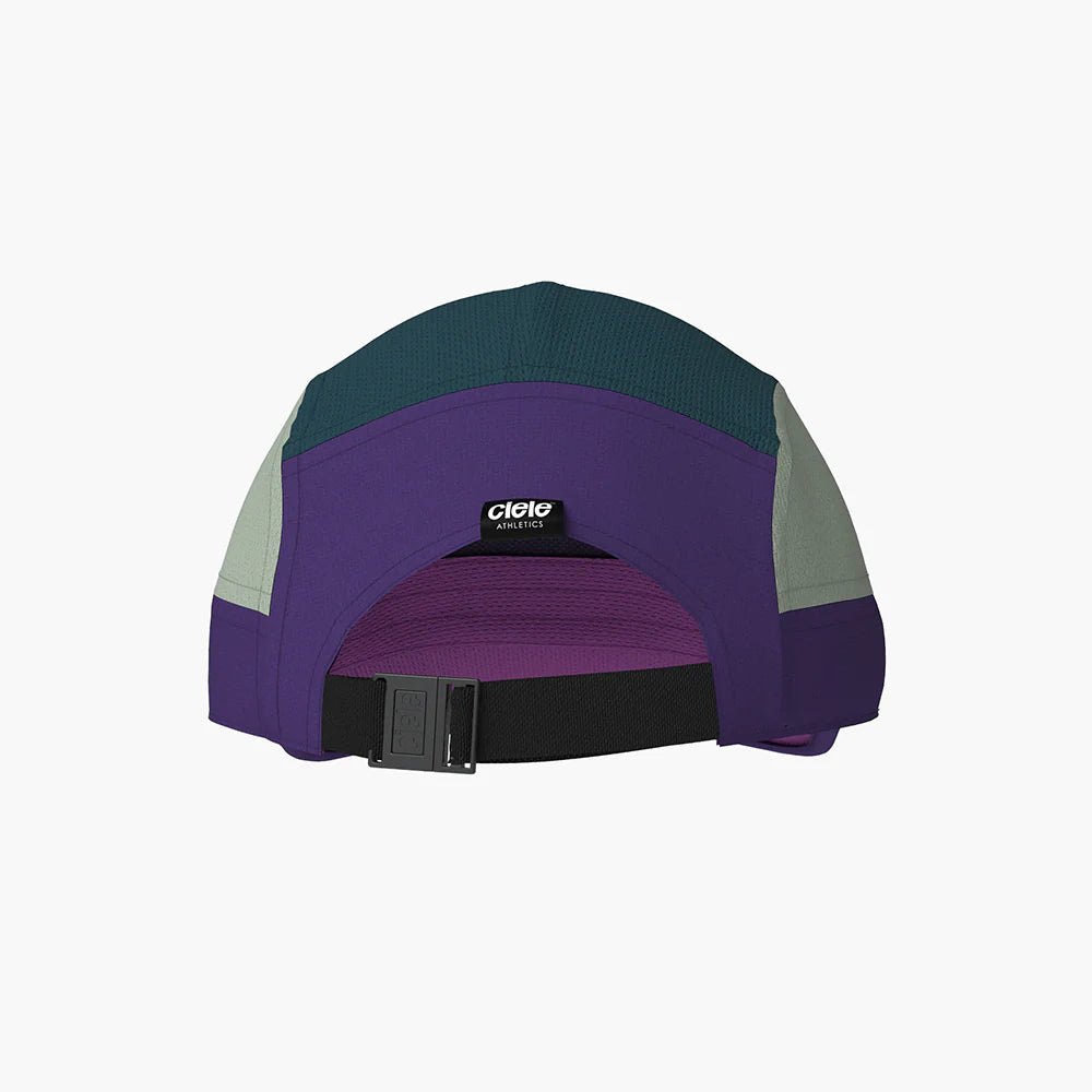GOCap SC - Iconic Pyramid by Ciele in green and purple with softcurve brim for long-distance running comfort and sun protection