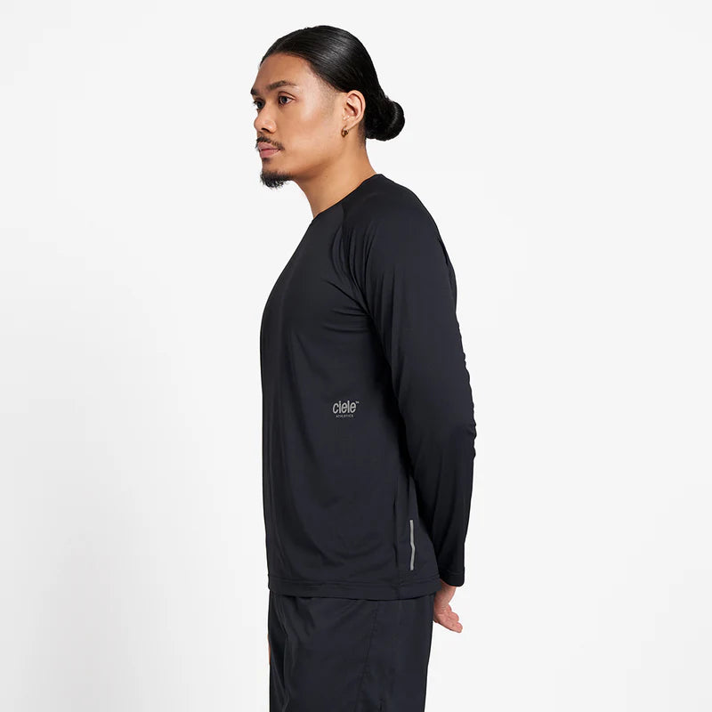Dly Long Sleeve - Men by Ciele in black, four-way stretch, UPF 50+ cooling long sleeve shirt for running and outdoor use in Canada