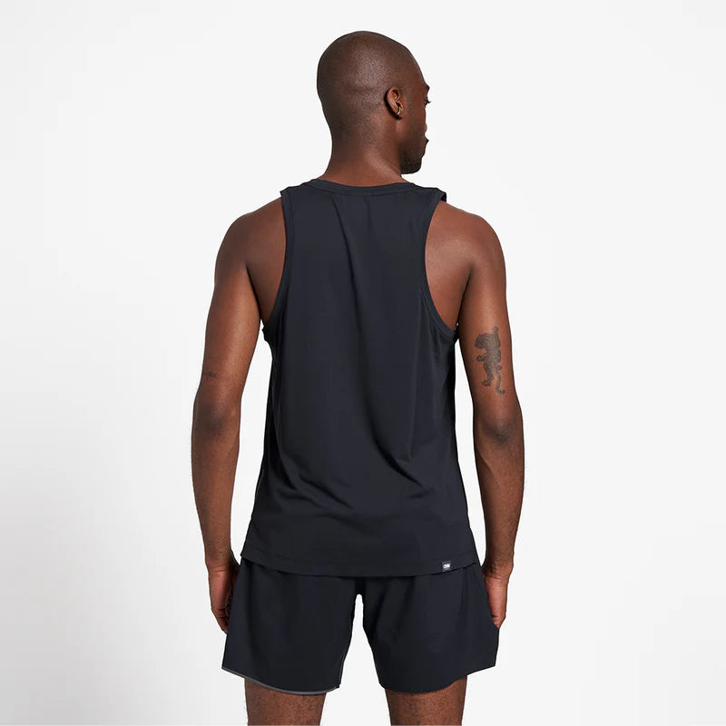 DLY Singlet - Men by Ciele in black lightweight, sweat-fighting running singlet designed for race-day comfort and fast movement