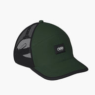 TRKCap SC - Box by Ciele in dark green and black with curved brim, pinched crown, and COOLmatic 3D air mesh for running and outdoor use in Canada