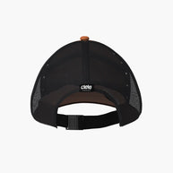 TRKCap SC - Box by Ciele in black and brown, technical trucker cap with curved brim and COOLmatic 3D air mesh for running and outdoor use