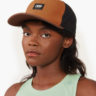 TRKCap SC - Box by Ciele, brown and black technical trucker cap with curved brim, pinched crown, COOLmatic 3D air mesh ideal for running