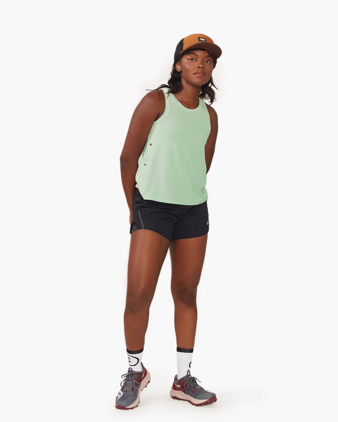 TRKCap SC - Box by Ciele in black and orange, technical trucker cap with curved brim and pinched crown for running and outdoor use