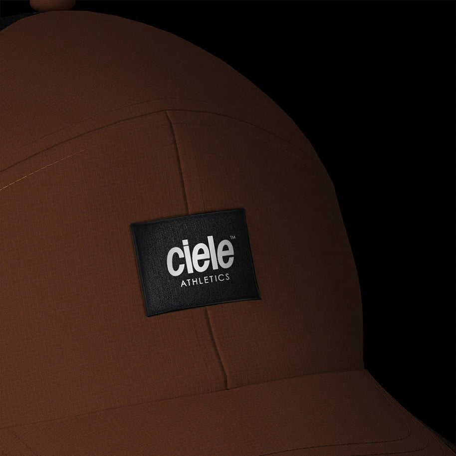 TRKCap SC - Box by Ciele in brown with pinched crown and COOLmatic 3D air mesh, technical trucker cap ideal for running and outdoor use