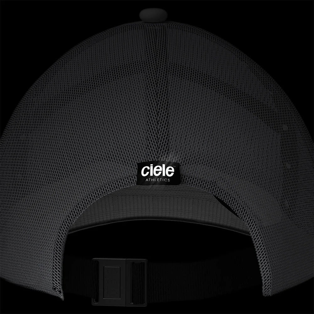 TRKCap SC - Box by Ciele in black with COOLmatic 3D air mesh, technical trucker cap with curved brim for running and outdoor use