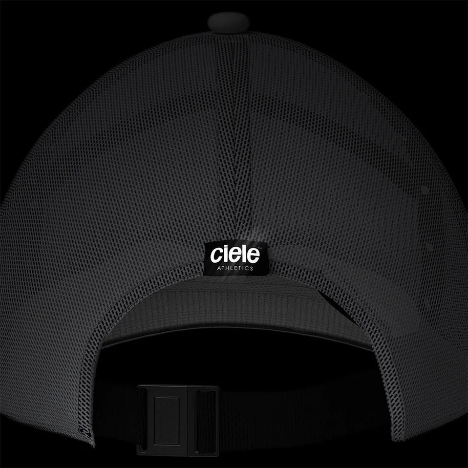 TRKCap SC - Box by Ciele in black with COOLmatic 3D air mesh, technical trucker cap with curved brim for running and outdoor use